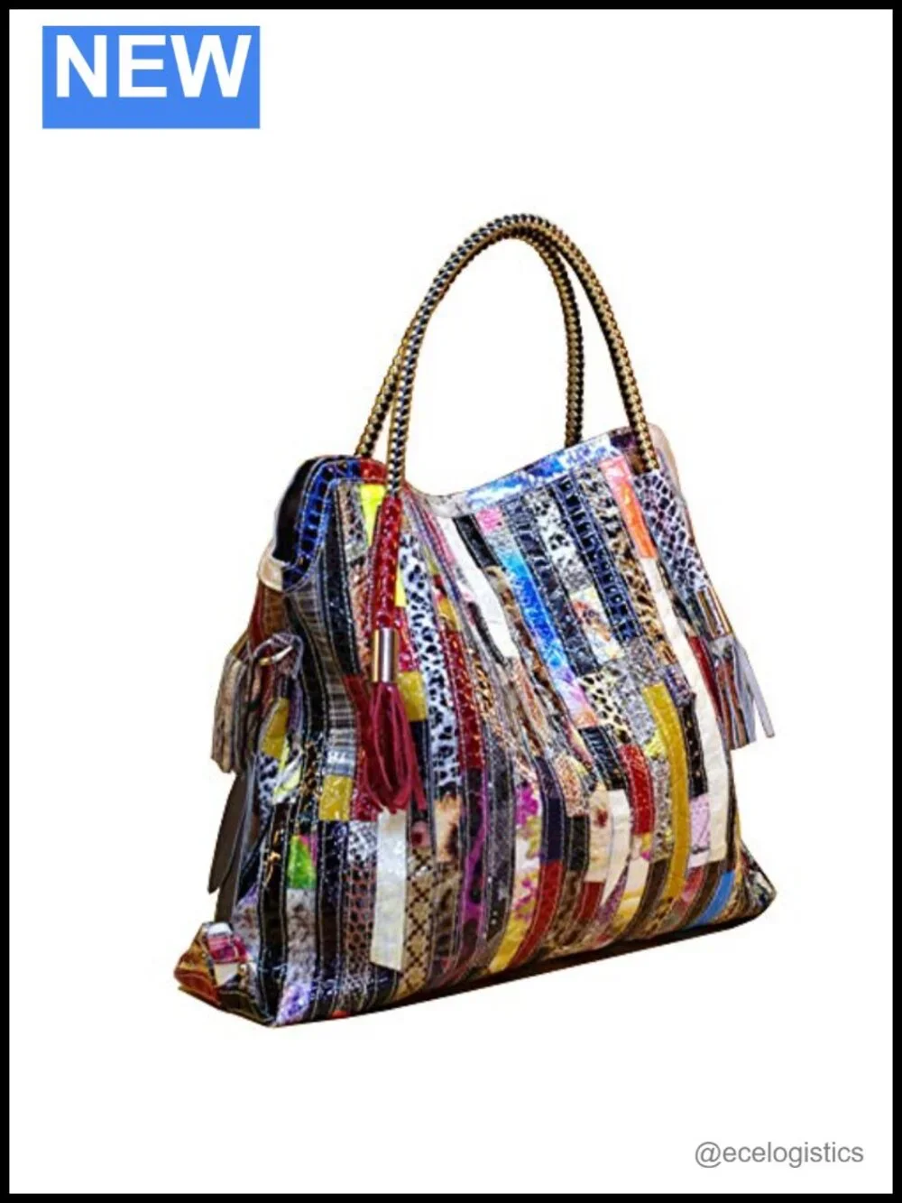 Genuine Leather Large Tote Handbag Hobo Crossbody Multicolor Patchwork Shoulder